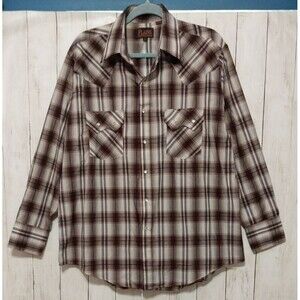 Plains Western Wear Men's Long Sleeve Pearl Snap Shirt Red Blue Plaid Men's L